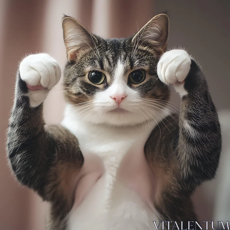 Adorable Feline Posing with Symmetrical Paws