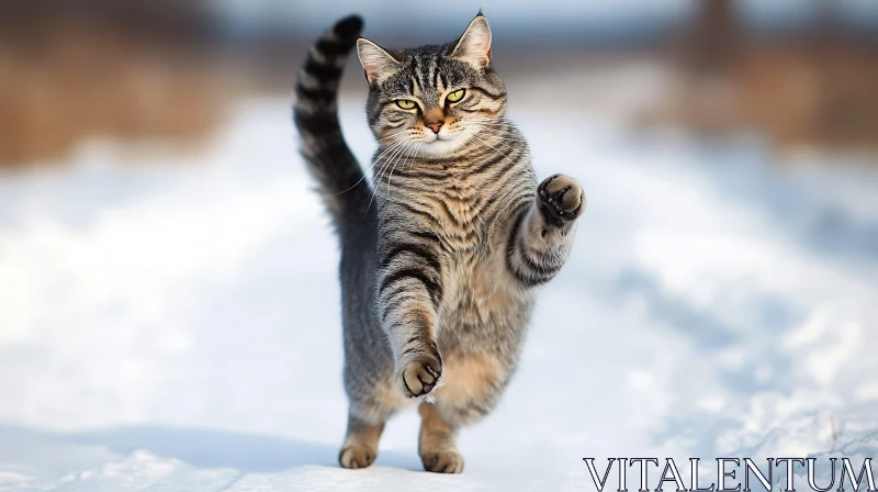 Tabby Cat in Snow