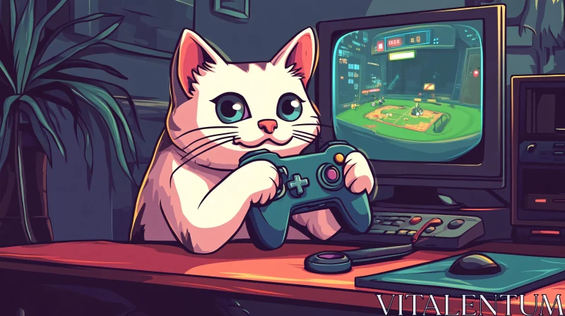 AI ART Cat Gamer Cartoon - Feline Gaming Fun