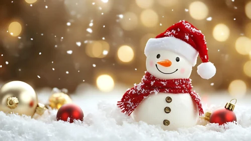 Festive Snowman Among Holiday Ornaments