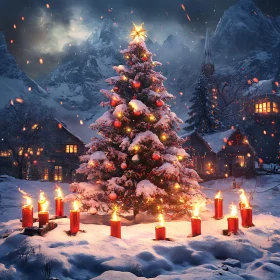 Festive Holiday Tree in Winter Wonderland