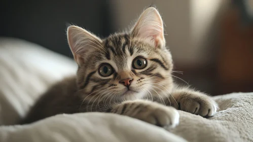 Expressive Tabby Kitten on a Cozy Blanket