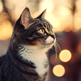 Captivating Cat with Sunset Bokeh Background