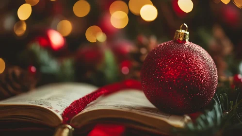 Christmas Ornament and Open Book Scene