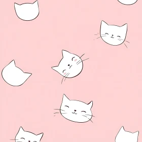 Whimsical Cat Faces on Pink