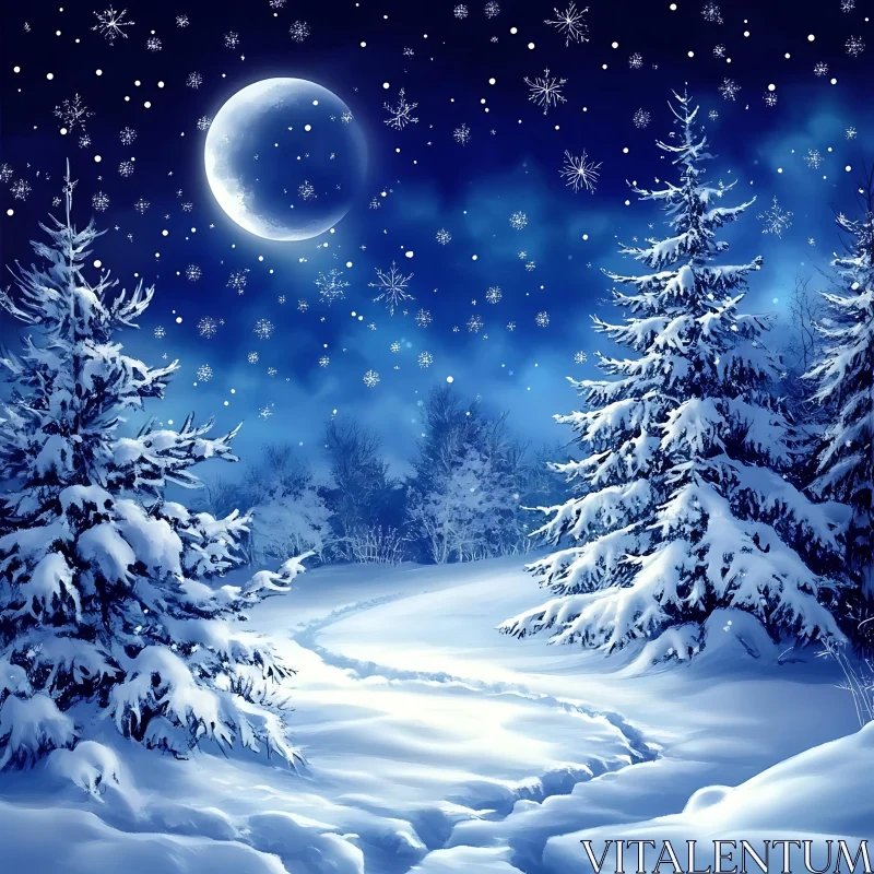Peaceful Winter Landscape Under a Moonlit Sky