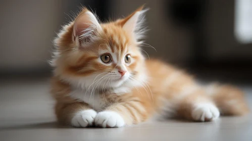Cute Furry Kitten with Orange and White Fur