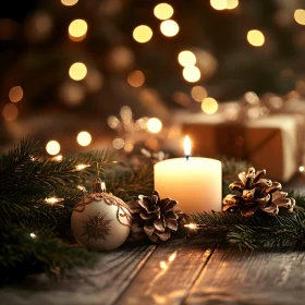 Festive Candle and Ornament Holiday Scene