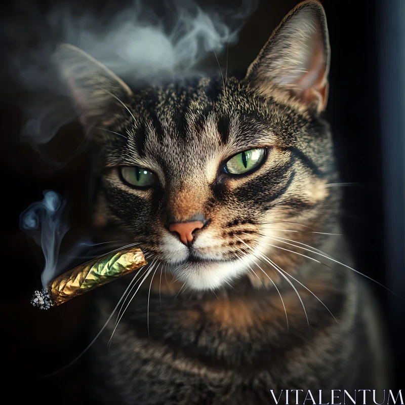 Tabby Cat with Cigar in Mouth