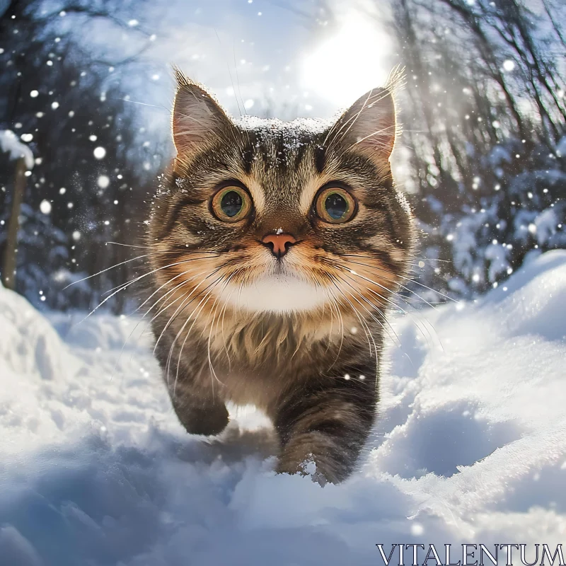 Adorable Cat in Winter Wonderland AI Image
