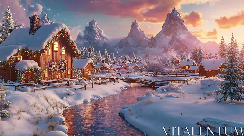 Serene Winter Wonderland with Illuminated Cabins