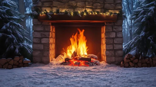 Warm Flames in a Snowy Outdoor Setting