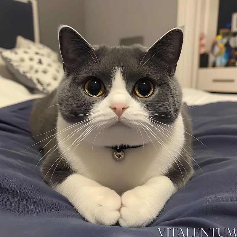 Inquisitive Feline on a Cozy Bed