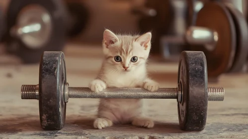 Adorable Kitten with Gym Equipment