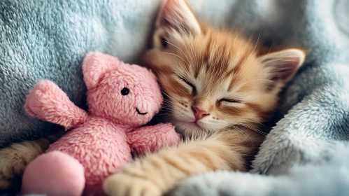 Ginger Kitten Cuddling Plush Toy