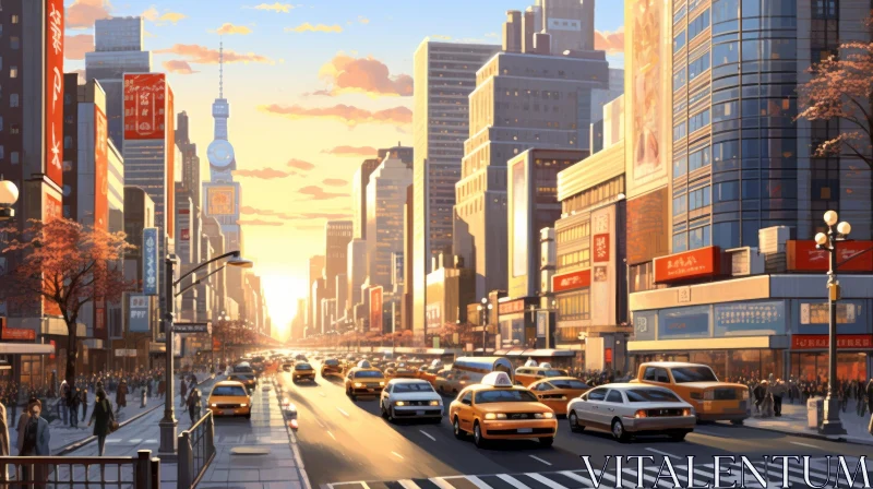 Captivating City Scene: Realistic Perspective with Animated Illustrations AI Image