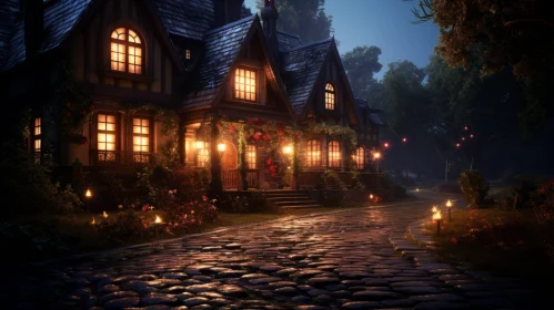 Captivating Night Scene in Front of a Charming Cottage | Fantasy Art