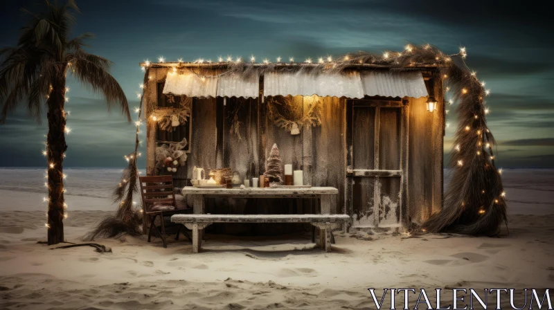 Cozy Beach Hut with Festive Atmosphere and Extravagant Table Settings AI Image