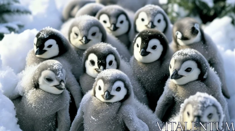 Emperor Penguin Chicks Huddled Together in Antarctica AI Image