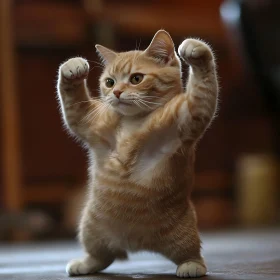 Cute Ginger Cat Playfully Standing Upright