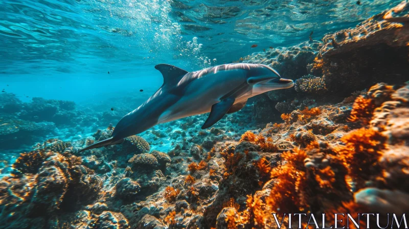Graceful Dolphin in Vibrant Coral Reef - Underwater Beauty AI Image