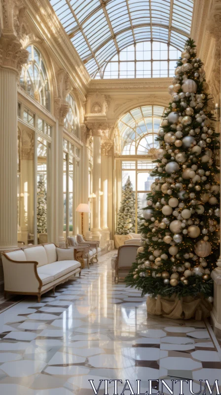 Opulent Lobby with Christmas Trees - Festive Holiday Decor AI Image