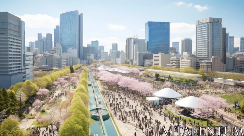 AI ART Serene Park with Cherry Blossoms: A Captivating Artist Rendering