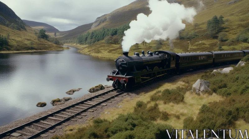 Serene Steam Train Journey: Traditional British Landscapes AI Image
