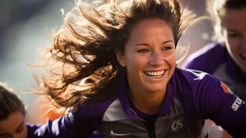 Smiling Woman with Brown Hair in Purple Jacket
