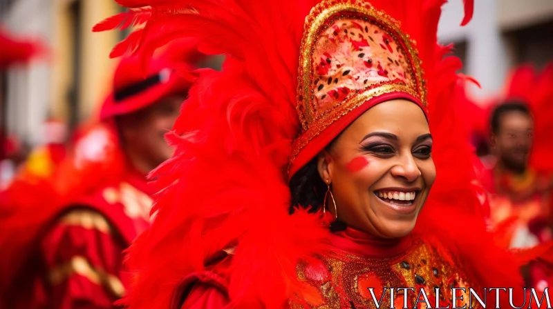 Vibrant Red Feathered Costume: A Captivating Image of Carnivalcore AI Image