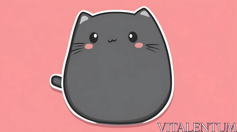 Cute Chubby Grey Cat Drawing with Blush Cheeks AI Image