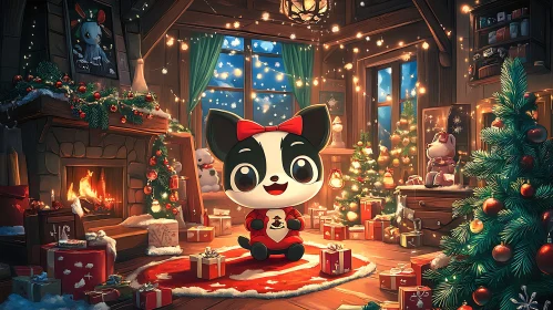 Holiday Panda Enjoying Christmas Eve