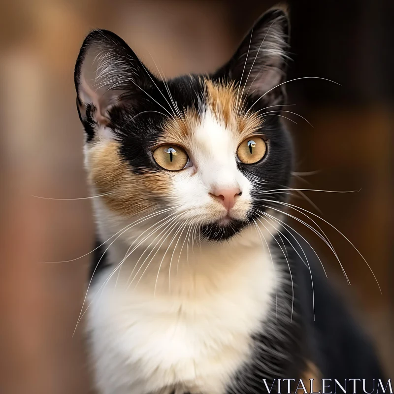 Calico Cat with Detailed Fur and Expressive Gaze AI Image