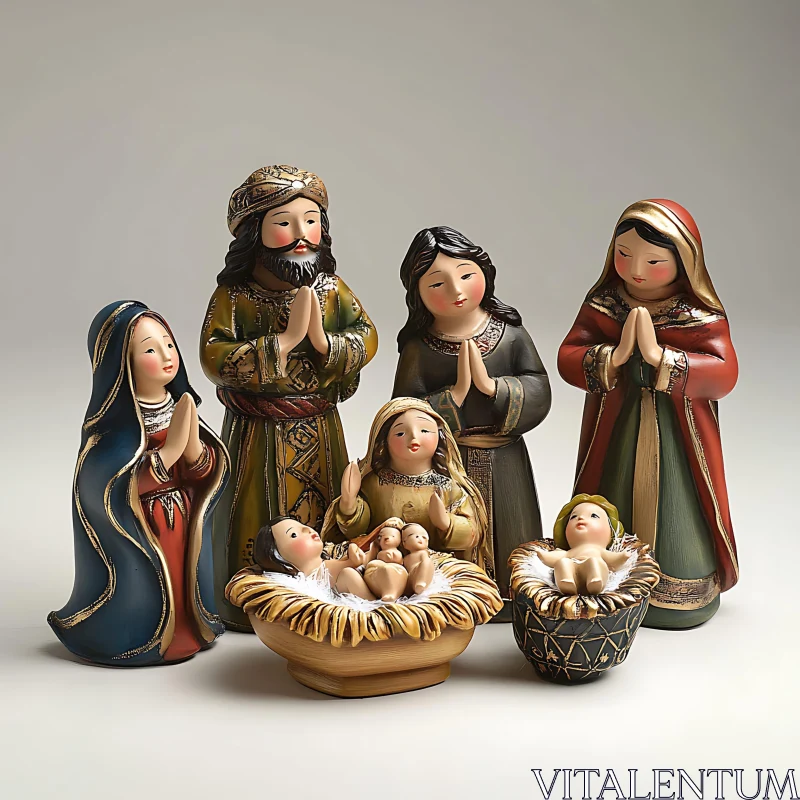 AI ART Christmas Nativity Scene - Hand-Painted Figurines