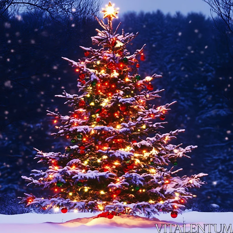 Beautifully Adorned Outdoor Christmas Tree AI Image