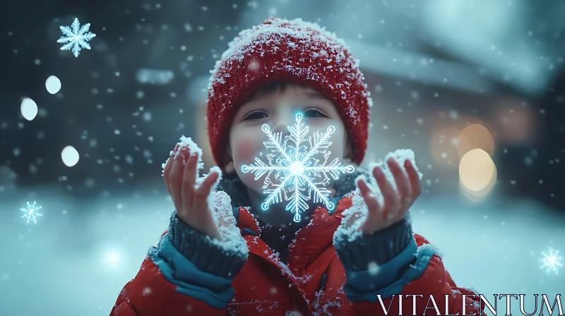 Happy Child Playing in the Snow AI Image