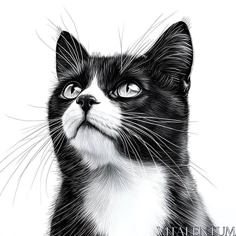 Intricate Cat Portrait in Monochrome AI Image