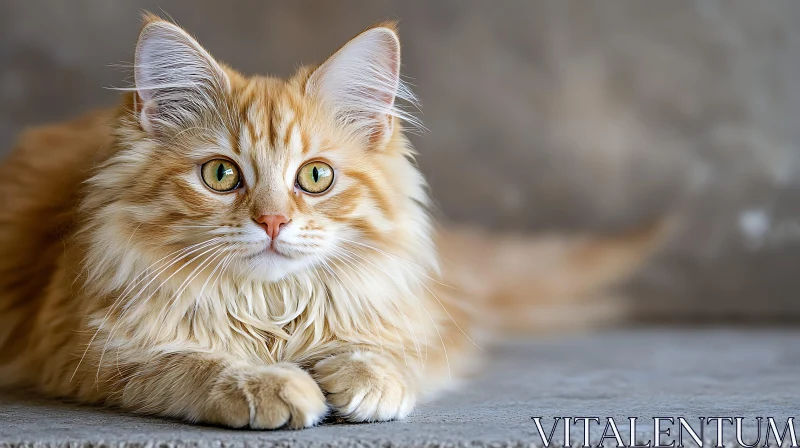 Ginger Cat Lying Down with Alert Expression AI Image