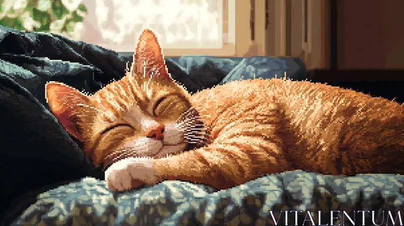 Tranquil Ginger Cat Bathed in Sunlight AI Image