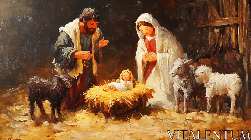 AI ART Intimate Nativity Artwork with Shepherds and Animals