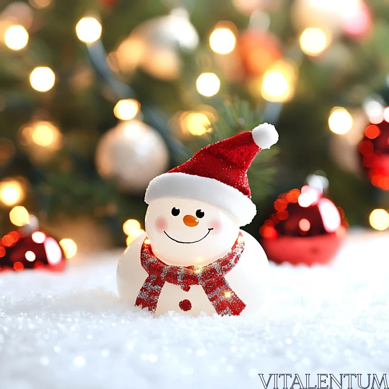 Festive Snowman in Red Scarf and Santa Hat AI Image