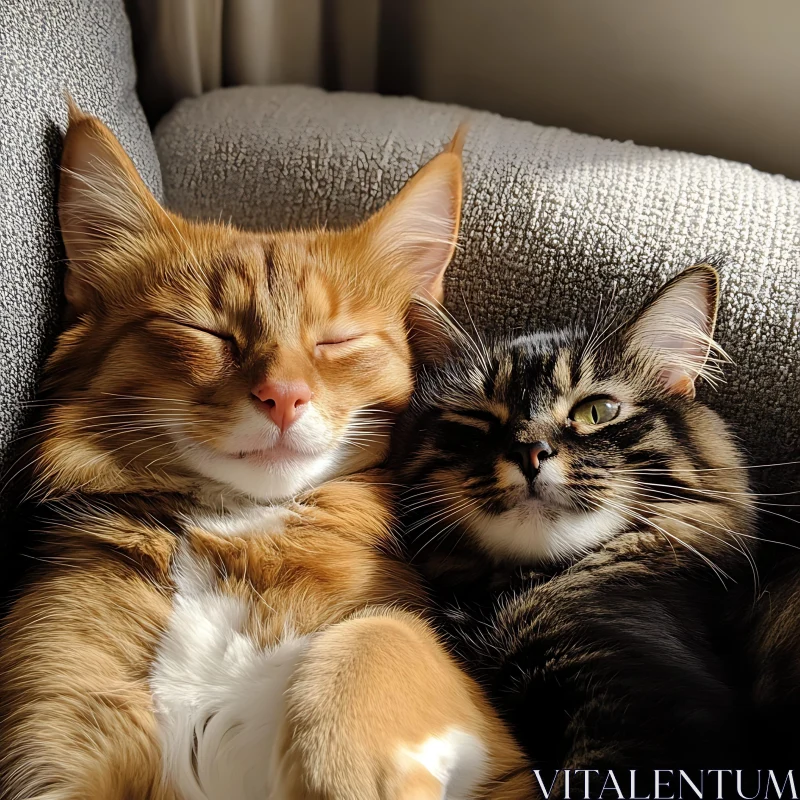 Cozy Cats Embracing on Couch AI Image