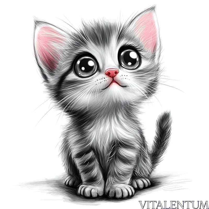 Adorable Kitten Drawing with Pink Nose AI Image