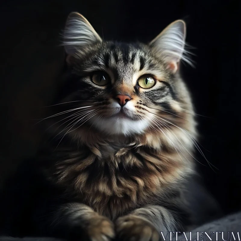 Portrait of a Majestic Long-Haired Feline with Fluffy Fur AI Image