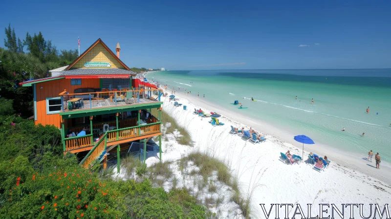 Aerial View of Colorful Beach Bar on Florida Coast AI Image