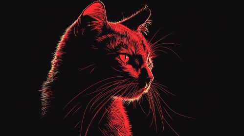 Graphic Cat Illustration in Red and Black