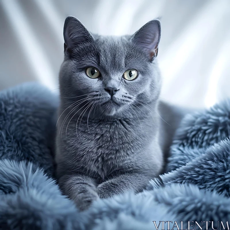 Serene Grey Cat Resting Comfortably AI Image