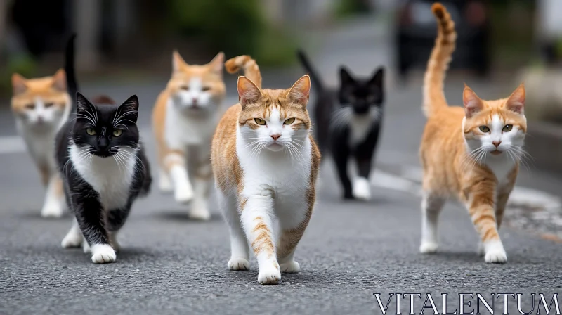 Feline Parade: Cats Strolling Through Neighborhood AI Image