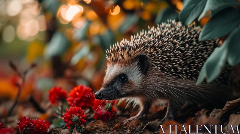 Brown and White Hedgehog in Garden | Quill-covered Animal AI Image