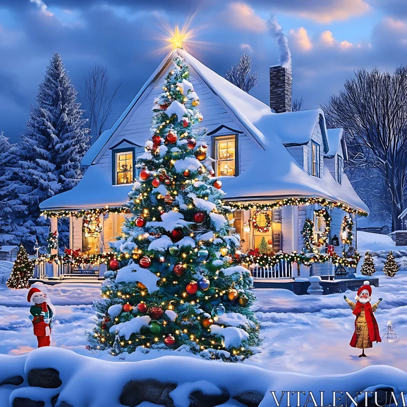 Charming Holiday Home with Christmas Decorations AI Image